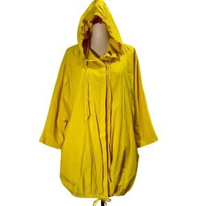 See you Yellow Oversized Hooded Jacket Casual Button Front Medium 38 Boho